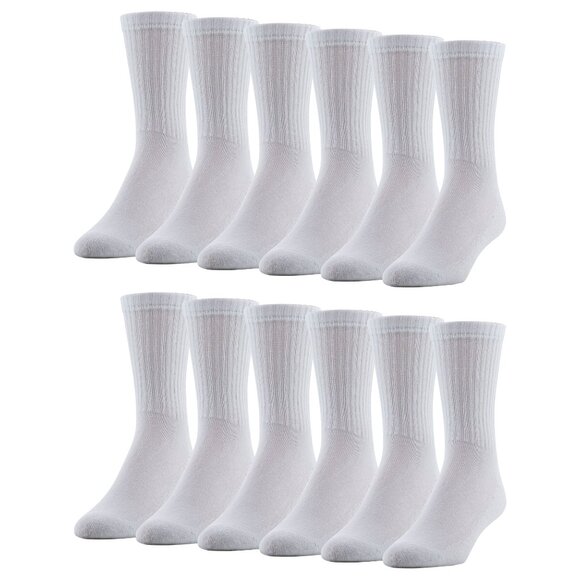 New Men's 12 Pair Powersox AllSport Moisture Wicking Crew Socks White Sizes 6-12 - Picture 2 of 5
